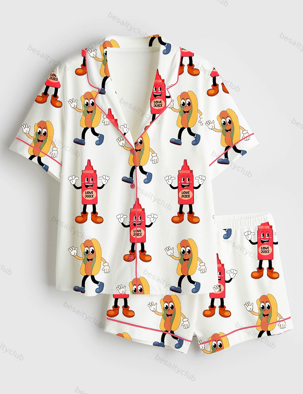 I Squirt On Juicy Wieners Raunchy Adult Humor Print Short Sleeve Satin Pajama Set