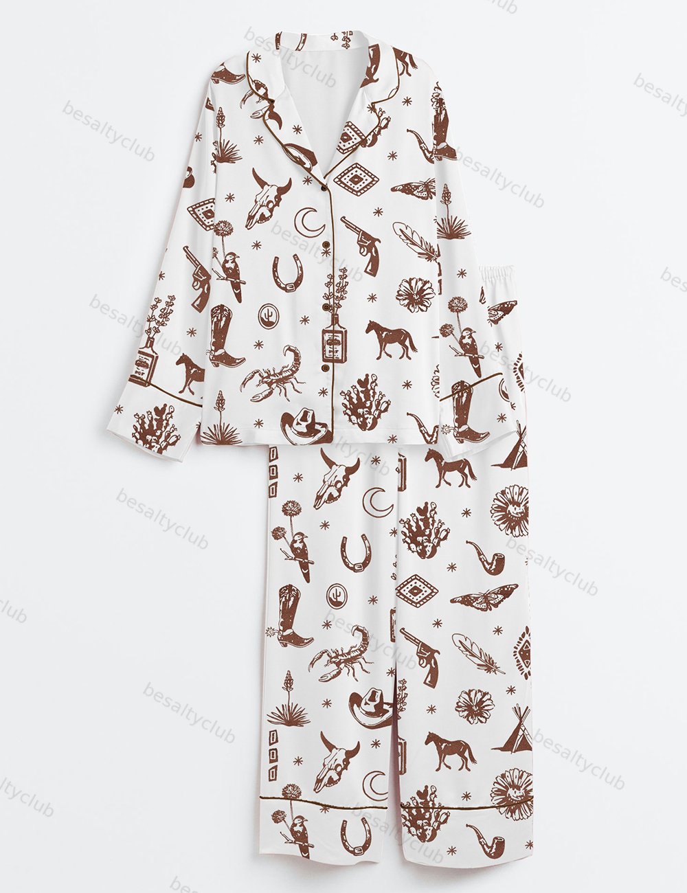 Bohemian Folktales Western Art Long Sleeve Satin Pajama Set