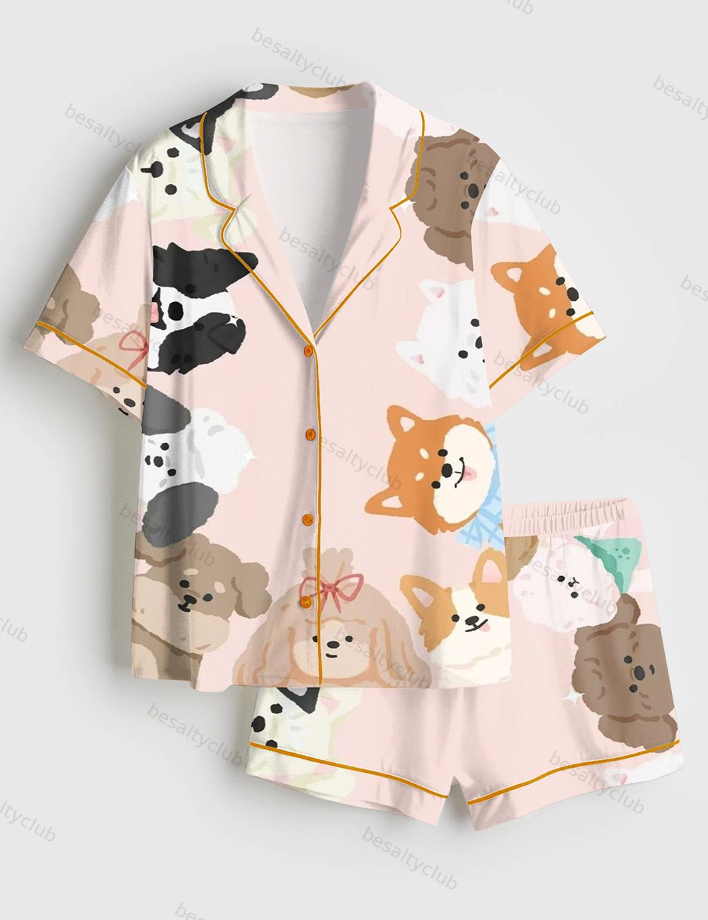 Happy Dog Cute Dog Short Sleeve Satin Pajama Set