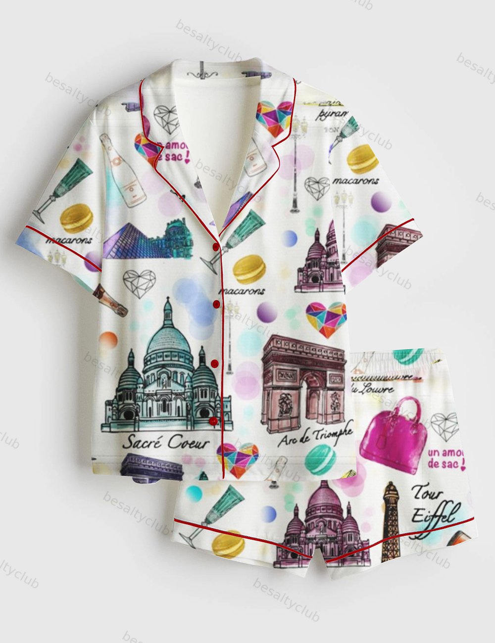 Voyage ¨¤ Paris Travel Short Sleeve Satin Pajama Set