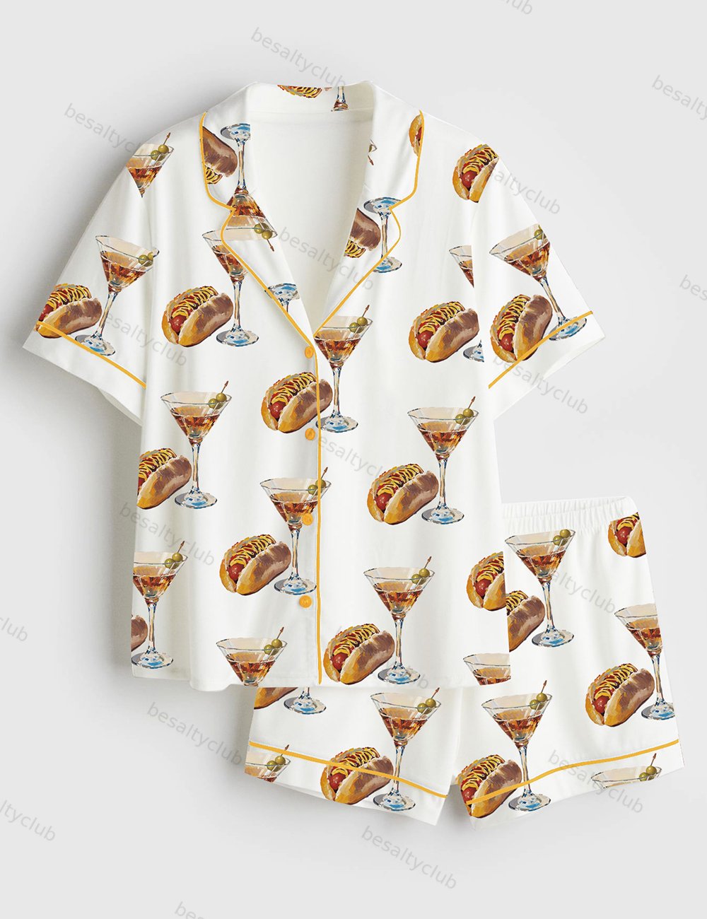 Hot Dog And Dirty Martini Short Sleeve Satin Pajama Set
