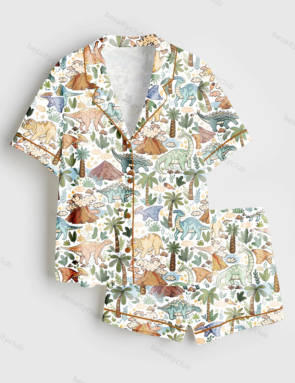 Dinosaurs Short Sleeve Satin Pajama Set