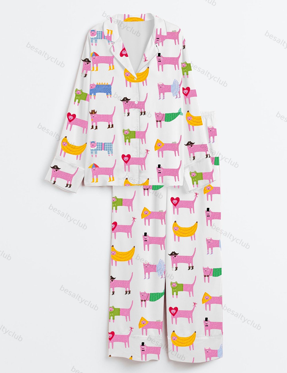 Cat Costume Party Long Sleeve Satin Pajama Set