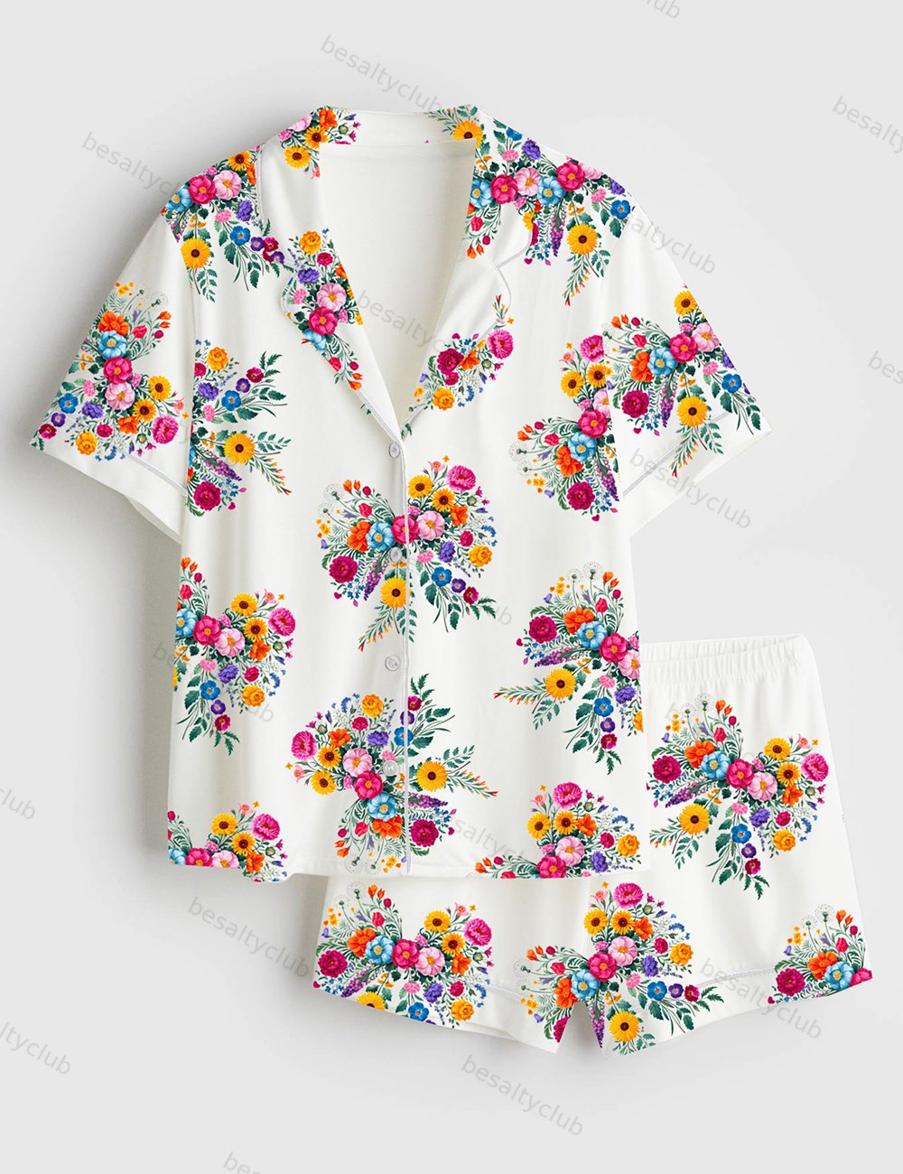 Wildflower Coquette Bow Flower Bow Floral Spring Summer SunFlower Print Short Sleeve Satin Pajama Set