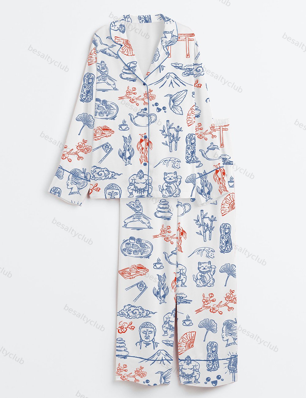 Japanese Whimsical Style Long Sleeve Satin Pajama Set