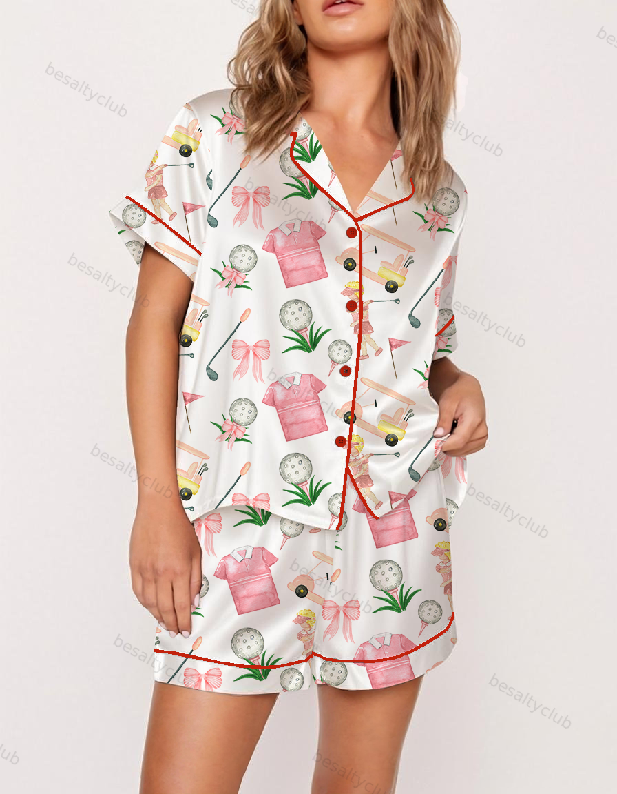 Golf Masters Pink Watercolor Satin Pajama Set