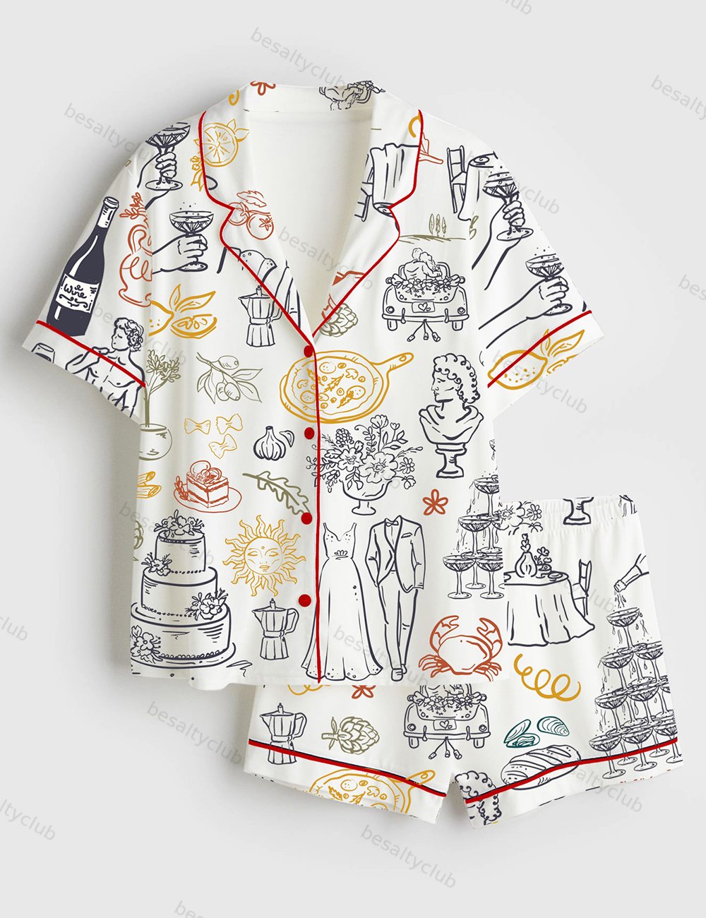 Italian Wedding Short Sleeve Satin Pajama Set