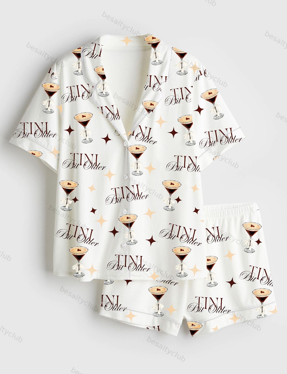 Tini Bit Older Dirty Martini Lover Tini Time Bachelorette Party Print Short Sleeve Satin Pajama Set