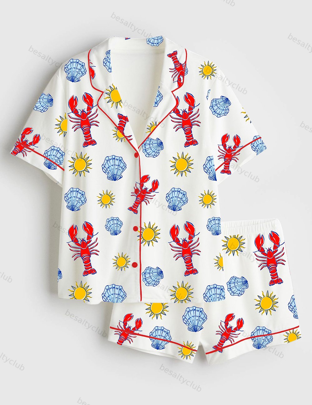 Shell Celebrate Summer Fun With A Splash Of Sunshine And Ocean Treasures Summer Shell Short Sleeve Satin Pajama Set
