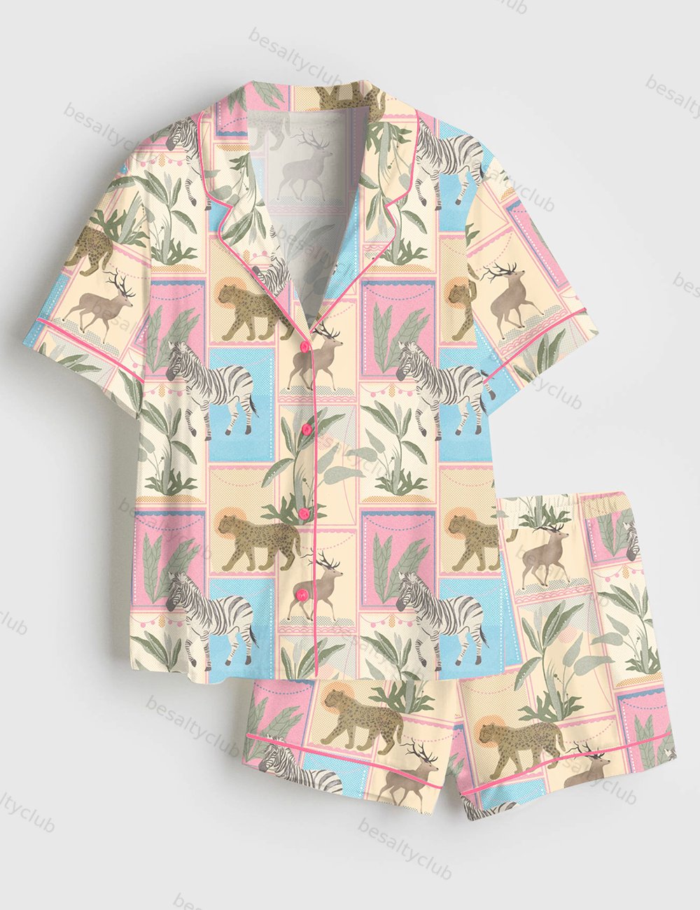 The Animals Are Walking Off The Wall Short Sleeve Satin Pajama Set