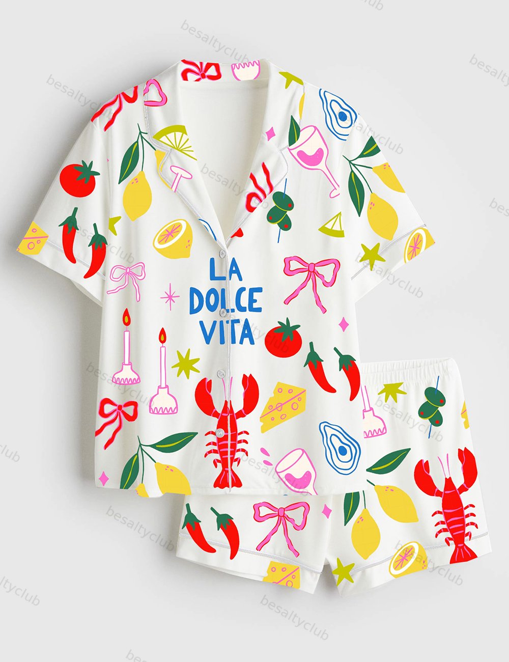 La Dolce Vita Europe Summer Italia Travel Short Sleeve Satin Pajama Set