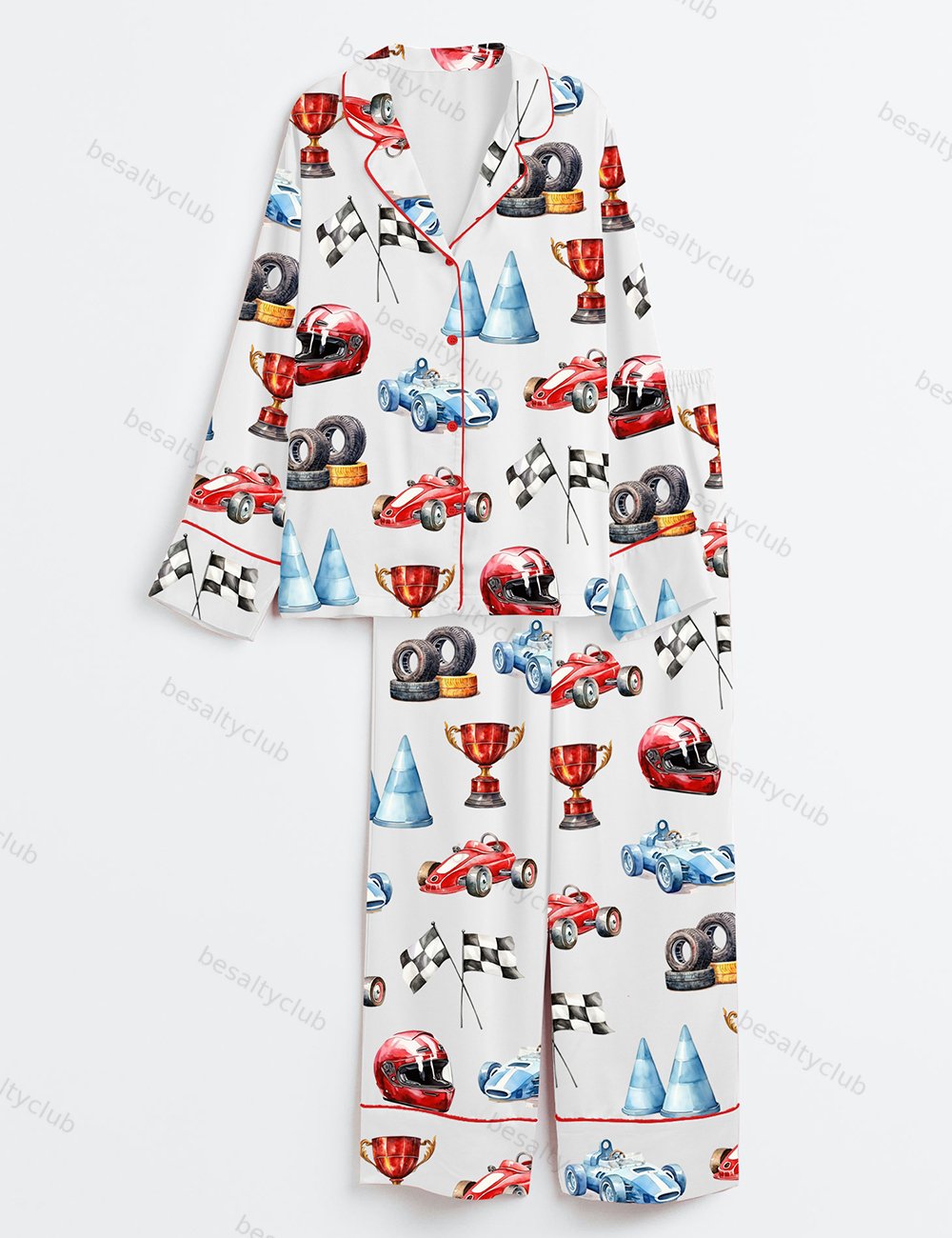 Watercolor Racing Cars Long Sleeve Satin Pajama Set