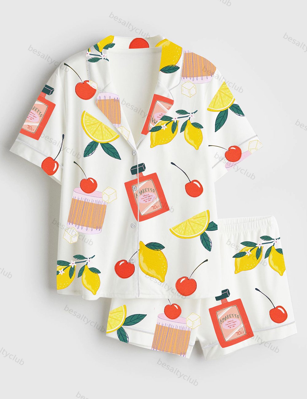 Amaretto Sour Cocktail Short Sleeve Satin Pajama Set