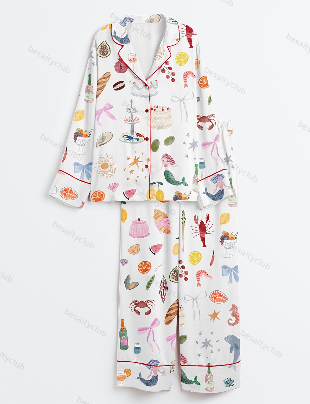 Whimsical Hand Drawn Love Wedding Long Sleeve Satin Pajama Set