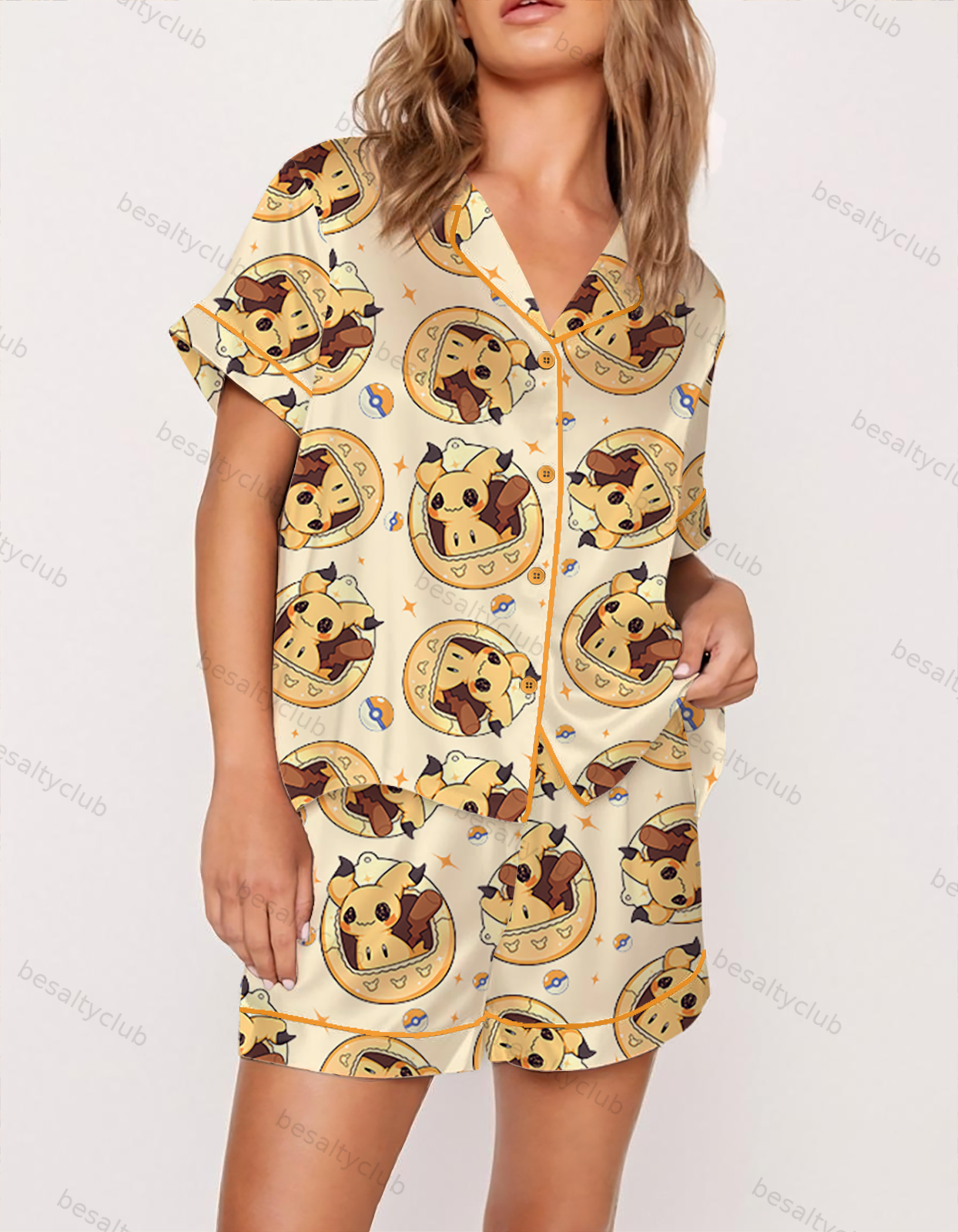 Cute Mimikyu Tamagotchi Satin Pajama Set