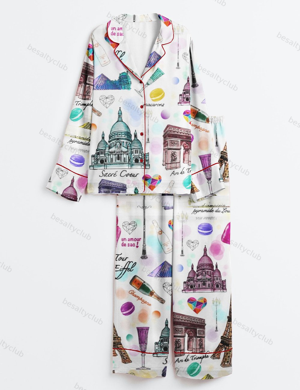 Voyage ¨¤ Paris Travel Long Sleeve Satin Pajama Set