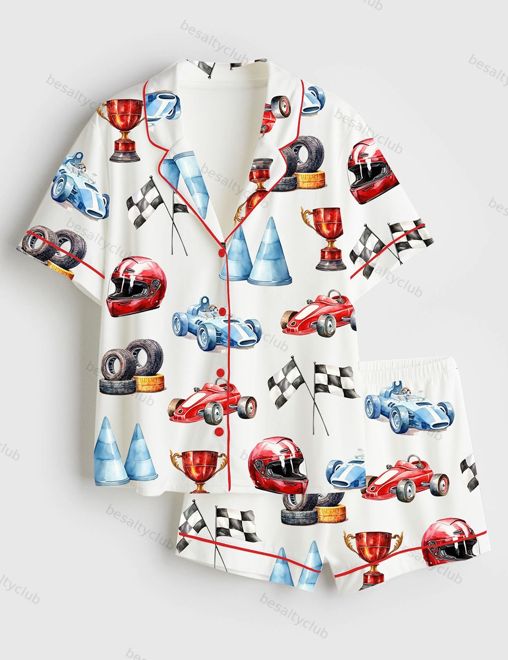 Watercolor Racing Cars Short Sleeve Satin Pajama Set
