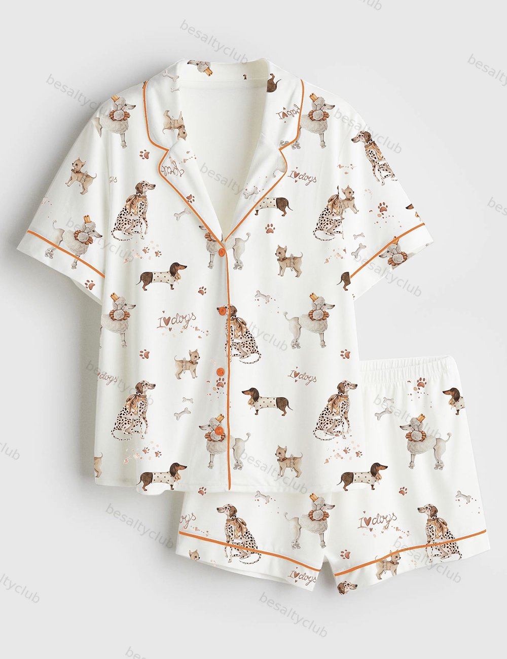 I Love Dogs Short Sleeve Satin Pajama Set