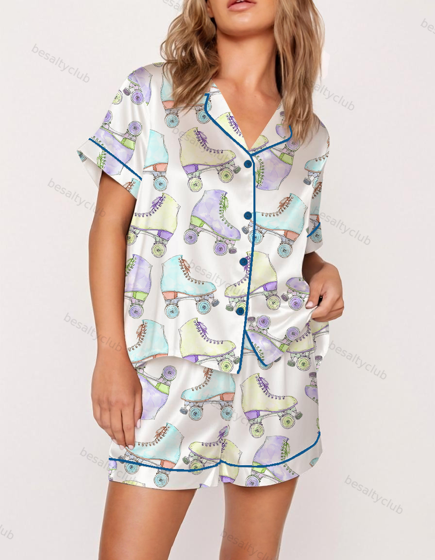 Vintage Roller Skates Satin Pajama Set