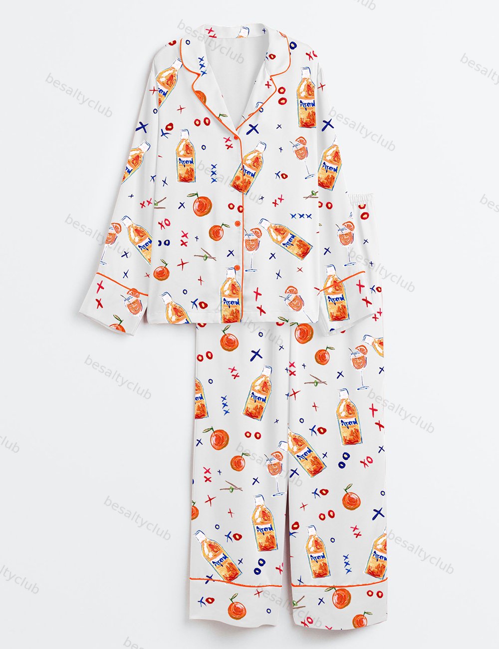 Aperol Spritz Cocktail Long Sleeve Satin Pajama Set