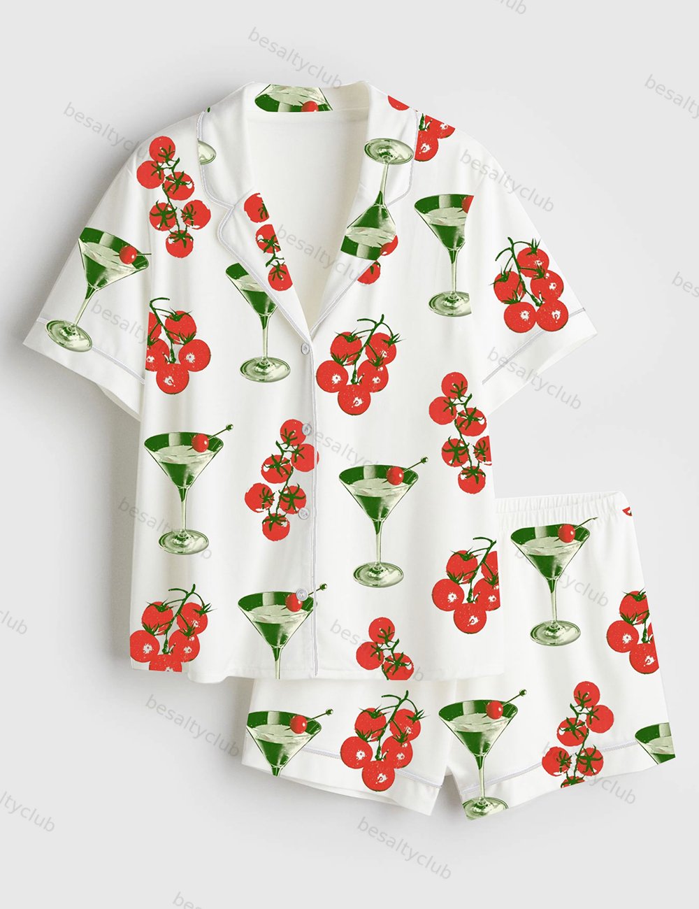 Tomato Girl Summer Cocktail Tomato Short Sleeve Satin Pajama Set