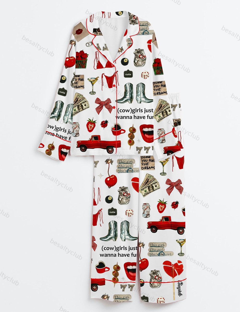 Cowgirls Just Wanna Have Fun Western Long Sleeve Satin Pajama Set