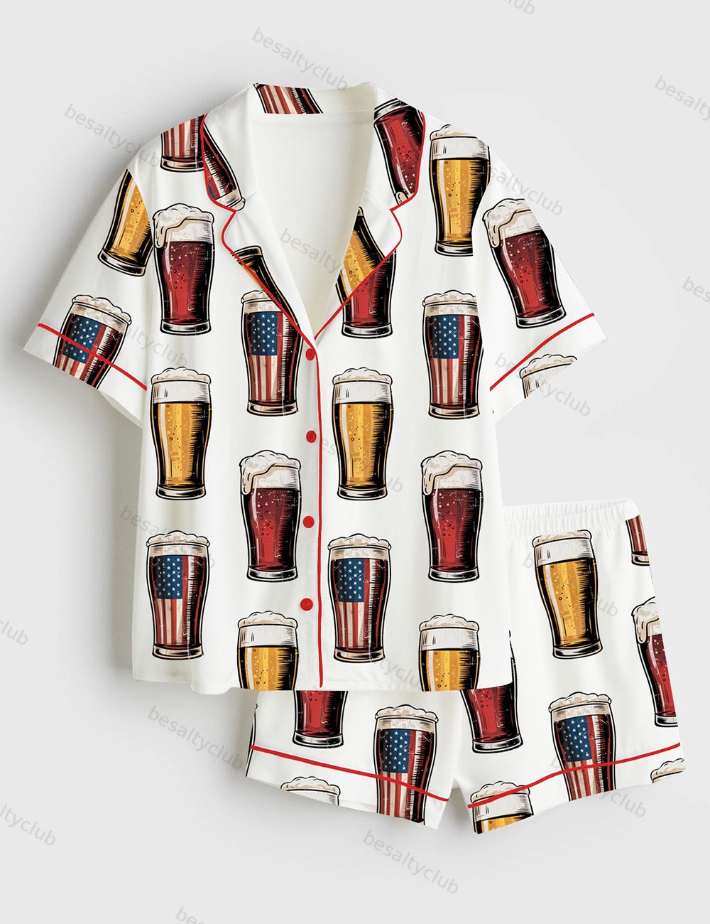 Red White And Brew 4th Of July Beer Short Sleeve Satin Pajama Set