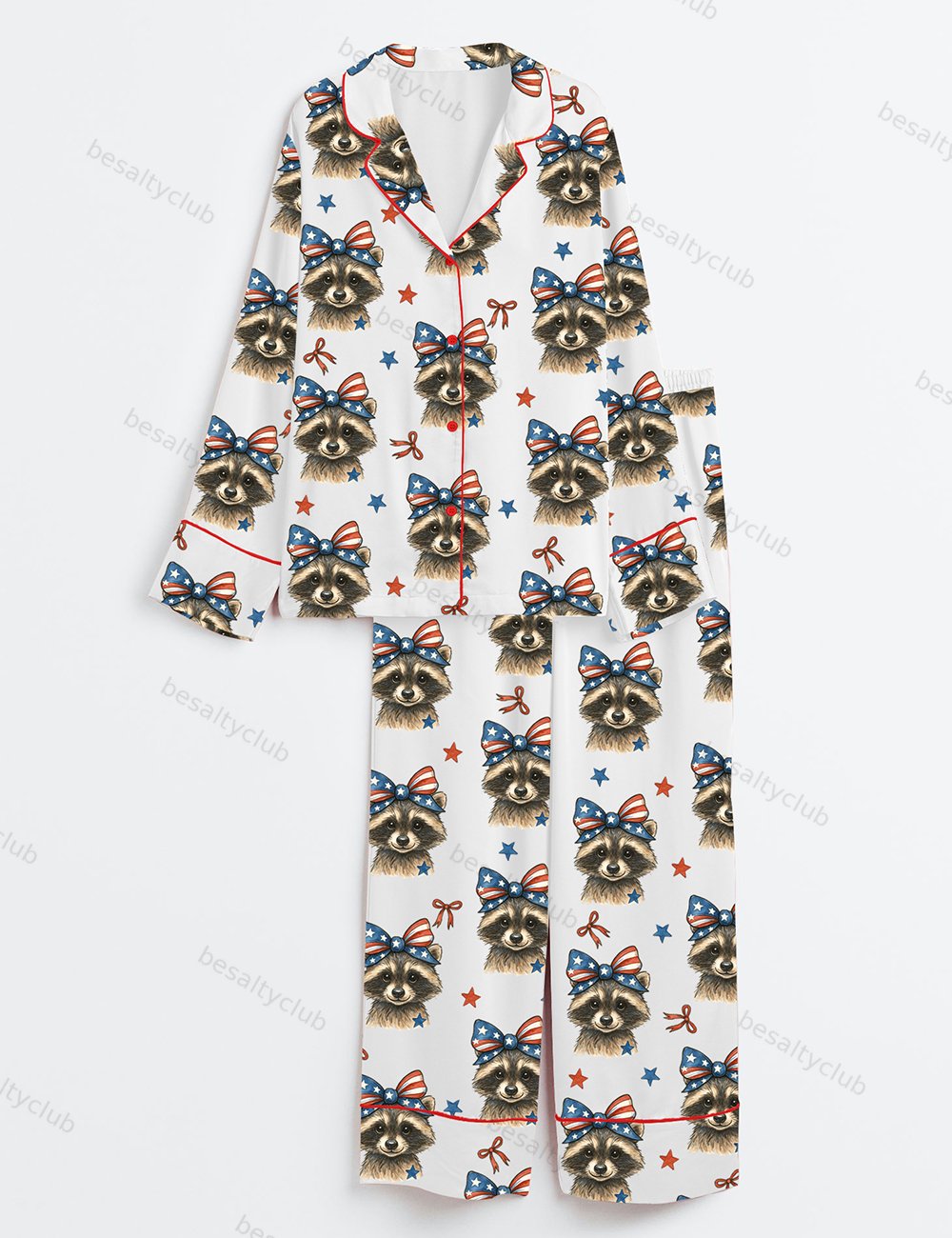 4th Of July America Funny Cute Baby Highland Cow Print Long Sleeve Satin Pajama Set