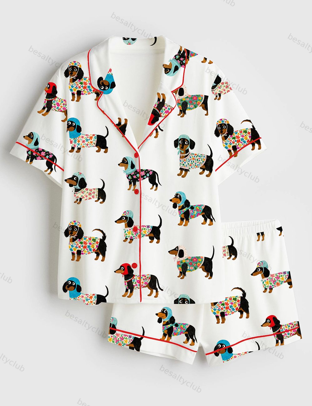 Women's Dachshund Weiner Dog Short Sleeve Satin Pajama Set