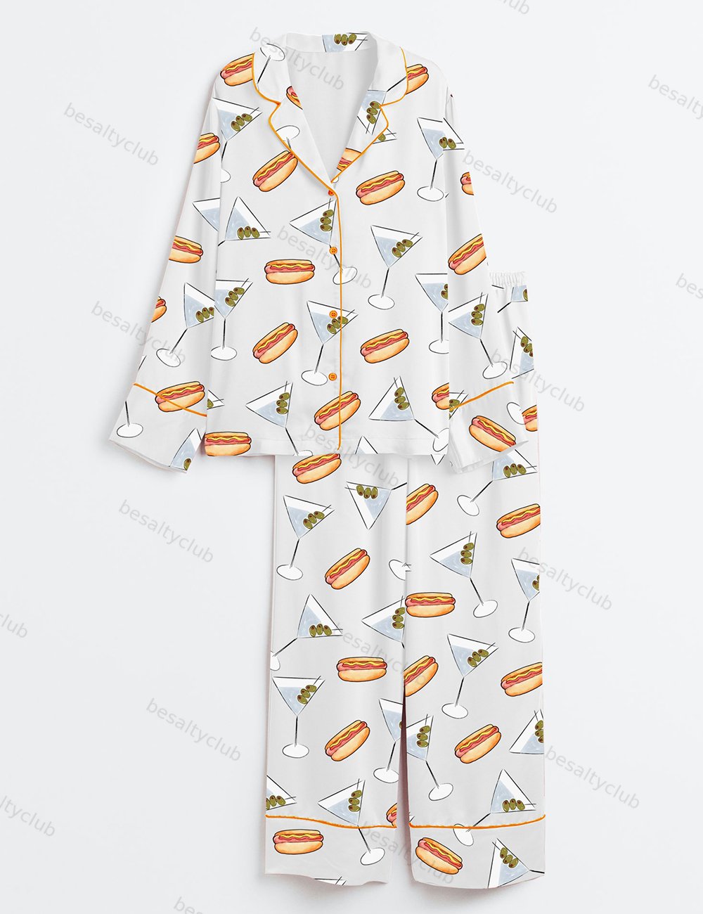 Weenies And Tinis Hot Dogs Martinis Bachelorette Weekend Long Sleeve Satin Pajama Set