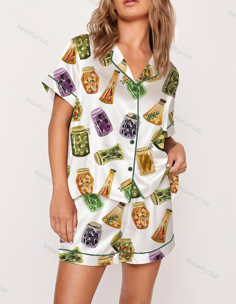 Watercolor Pickles Satin Pajama Set