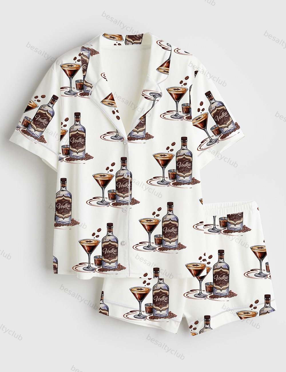 Vodka Espresso Martini Short Sleeve Satin Pajama Set