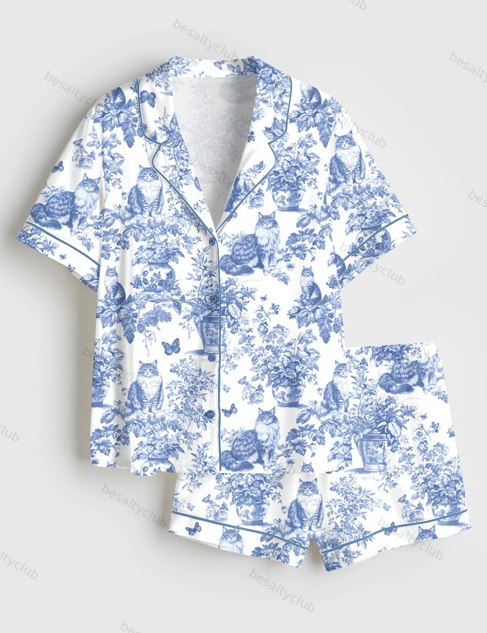 Maine Coon Cat Cat Lover Short Sleeve Satin Pajama Set