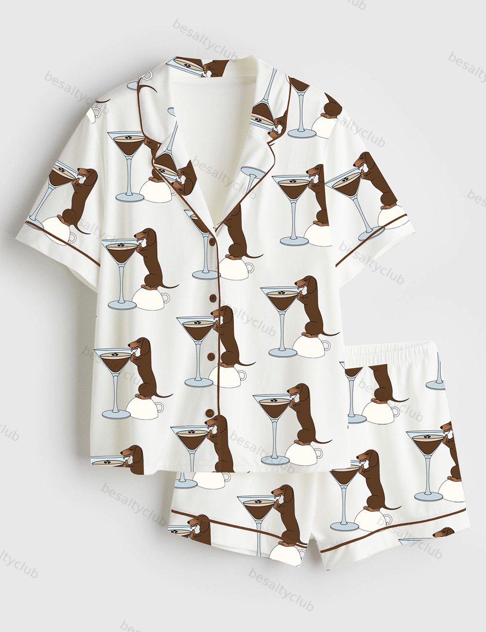 Dachshund Teeni Weeni Espresso Martini Short Sleeve Satin Pajama Set