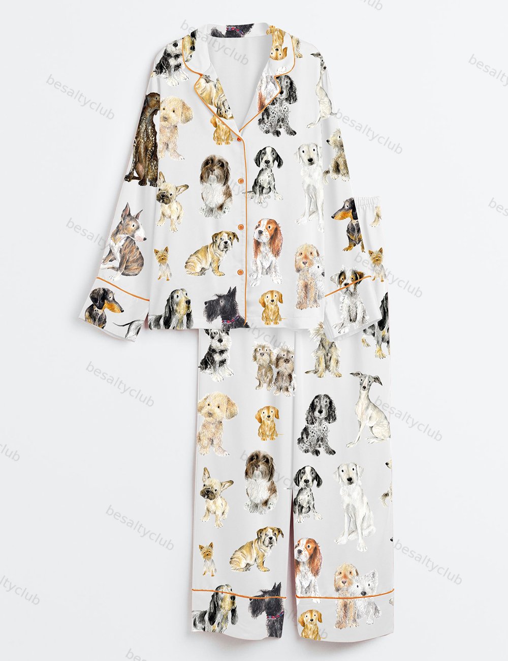 Dog Lovers Print Long Sleeve Satin Pajama Set