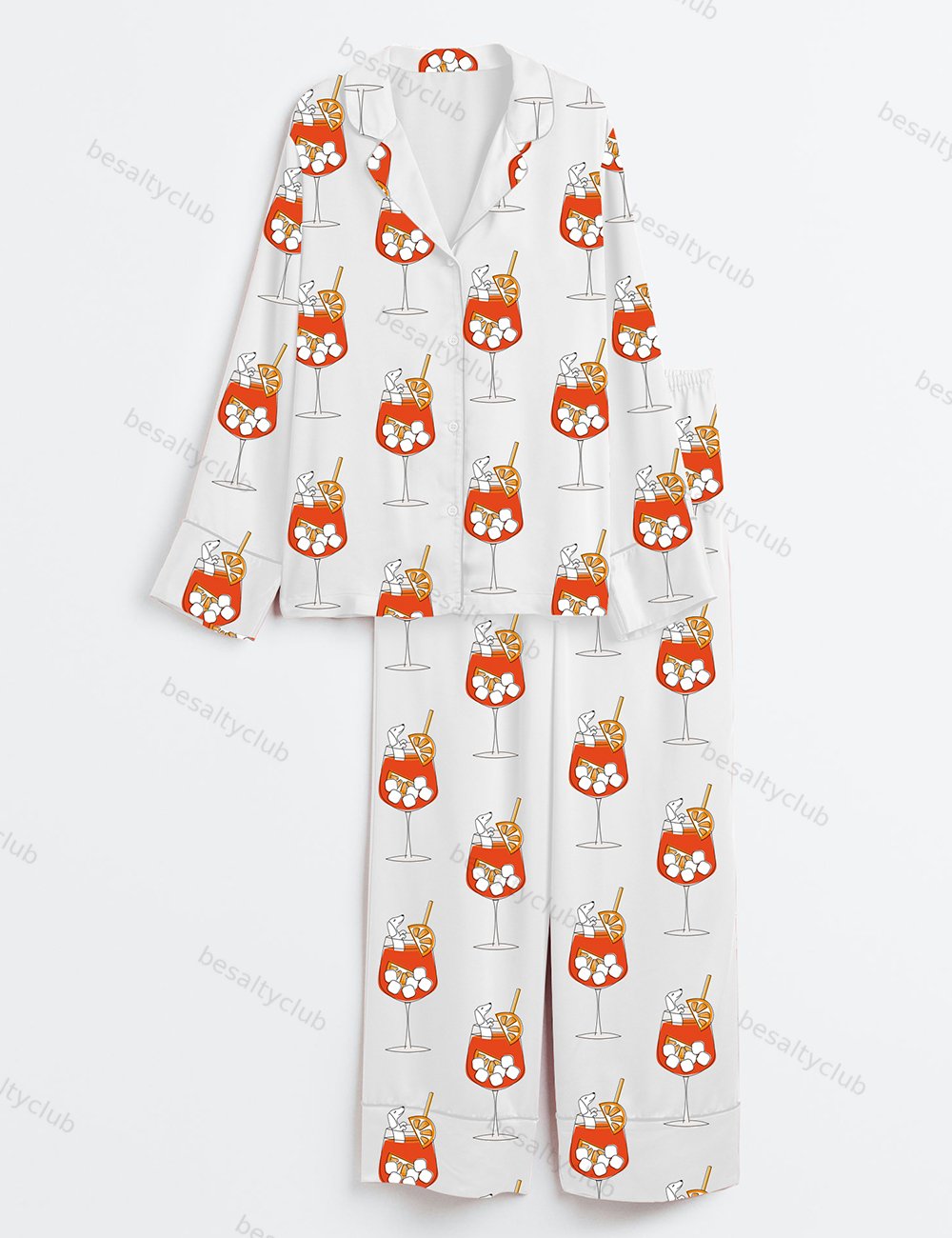 Aperol Spritz Dachshund Long Sleeve Satin Pajama Set