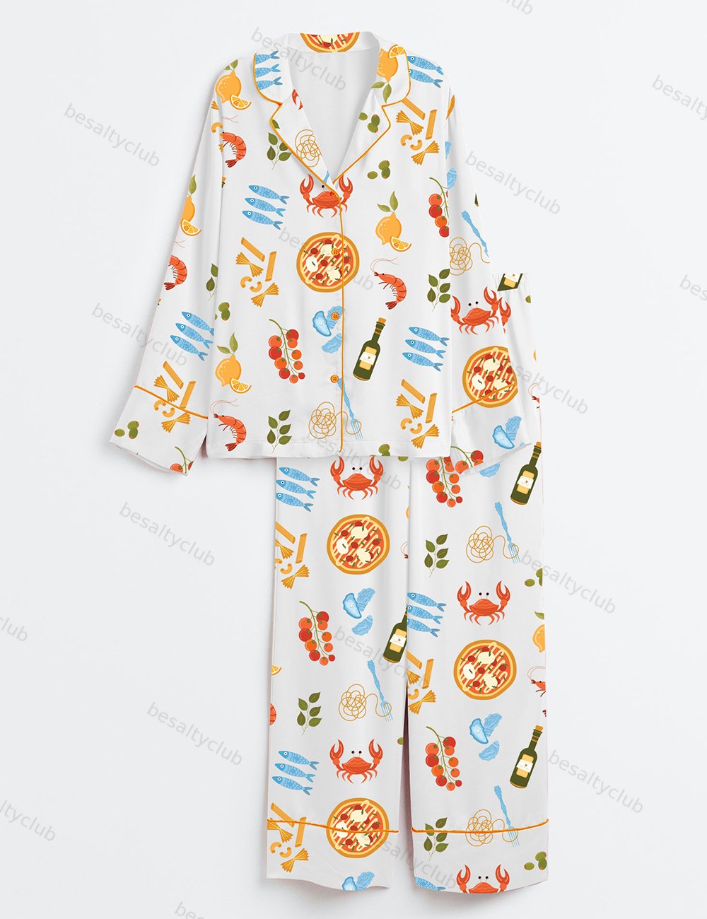 Italian Summer Fresh Pasta Twirls Juicy Tomatoes Aperol Spritzes And A Splash Of Olive Oil And Wine Long Sleeve Satin Pajama Set
