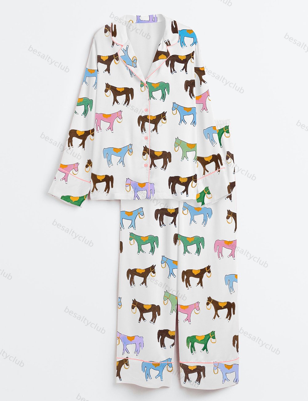 Horse Print Long Sleeve Satin Pajama Set