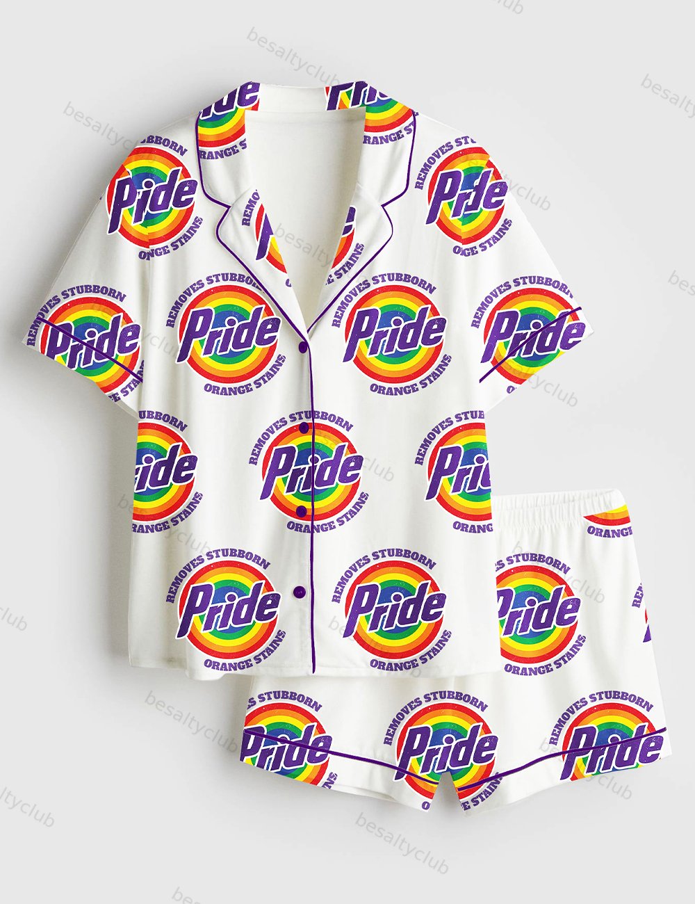 Pride Removes Stubborn Orange Stains LGBTQ Pride Month Print Short Sleeve Satin Pajama Set