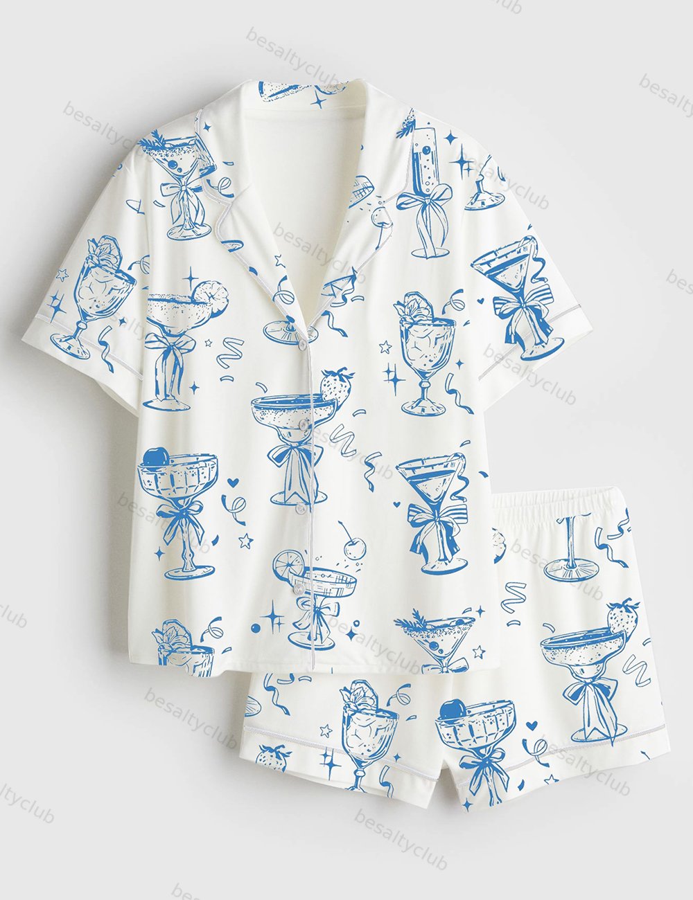 Cocktail Mimosa Cosmo Mojito Dirty Martini Margarita Short Sleeve Satin Pajama Set