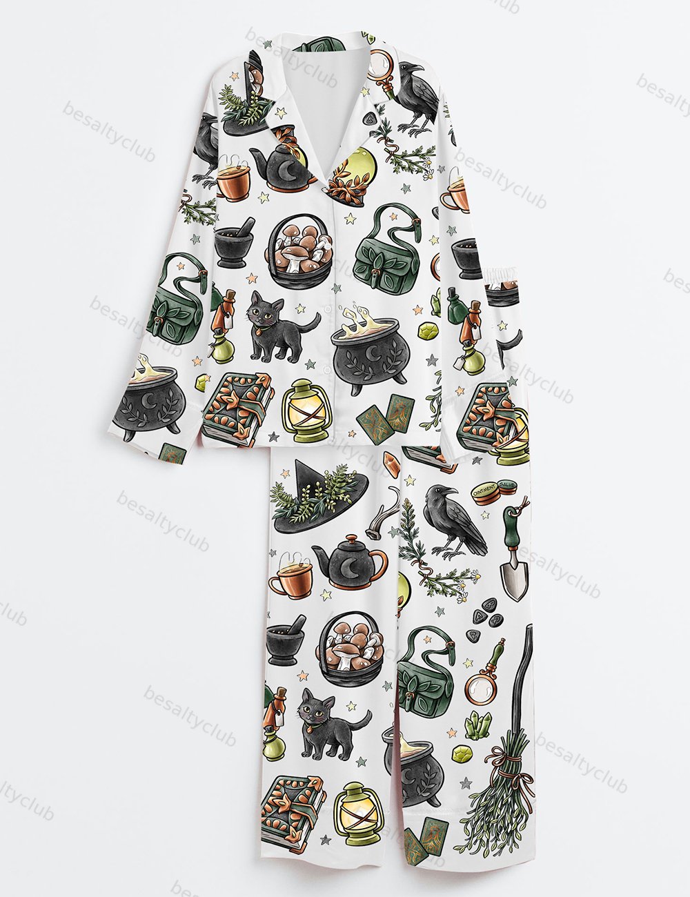 Halloween Witch Long Sleeve Satin Pajama Set