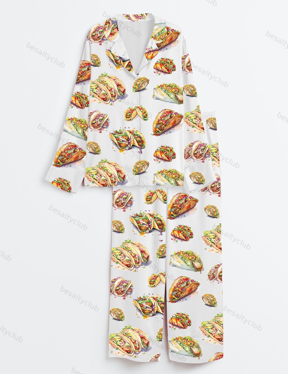 Tacos Mexican Foods Long Sleeve Satin Pajama Set