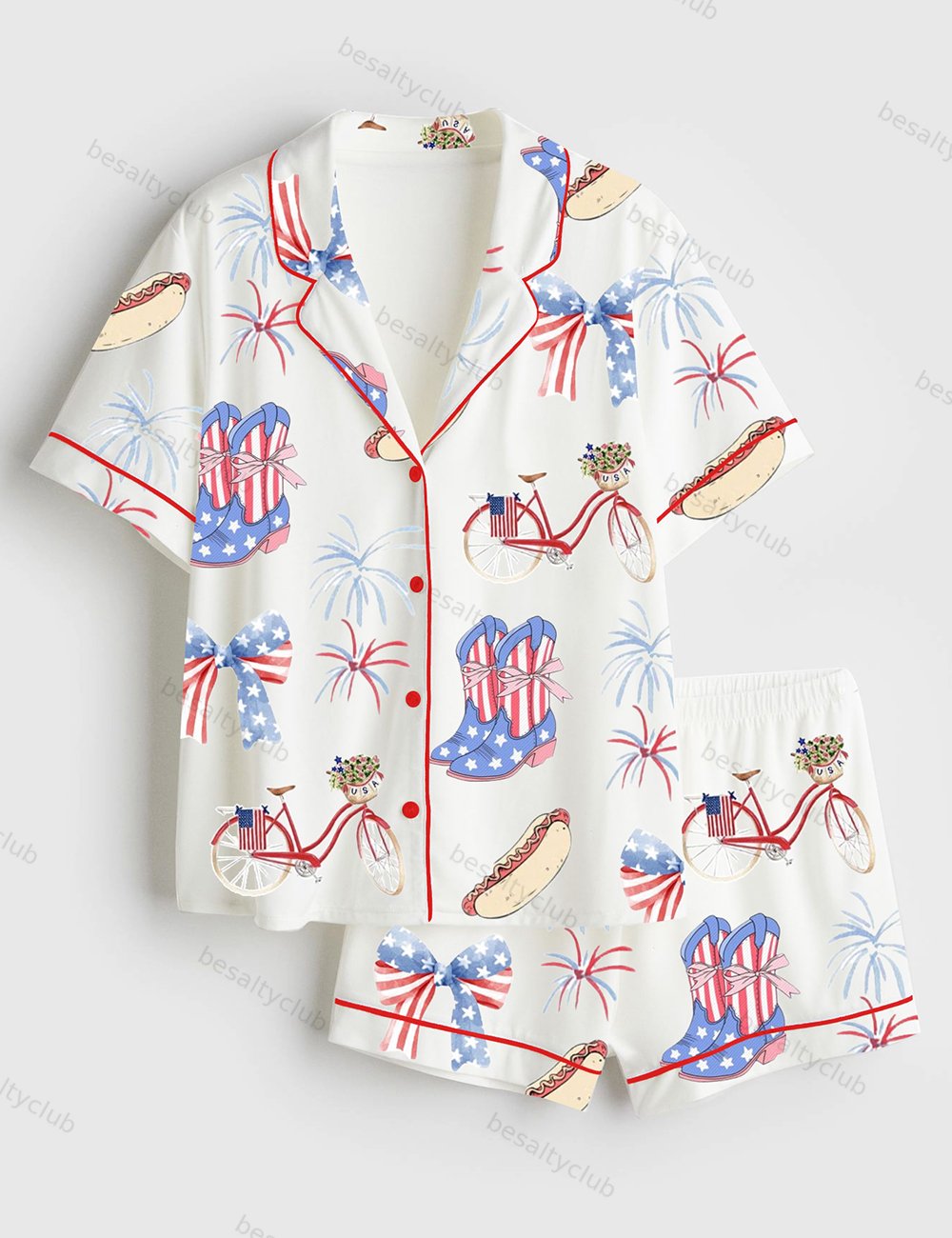 Patriotic 4th Of July Short Sleeve Satin Pajama Set