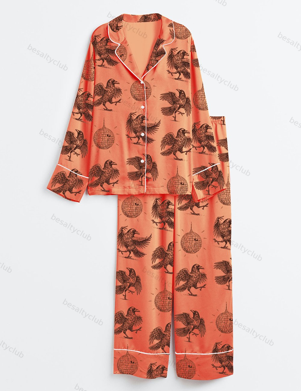 Murder on the Dance Local Murder Vintage Raven Witchy Crow Dark Academia Trendy Long Sleeve Satin Pajama Set