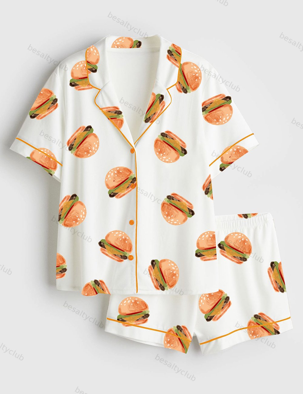 Fast Food Hamburger Short Sleeve Satin Pajama Set