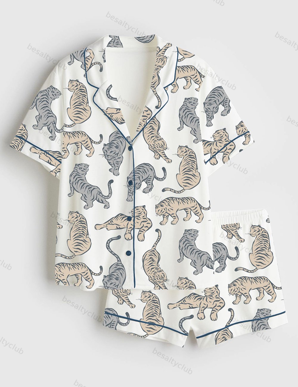 Wild Animal Tiger Short Sleeve Satin Pajama Set