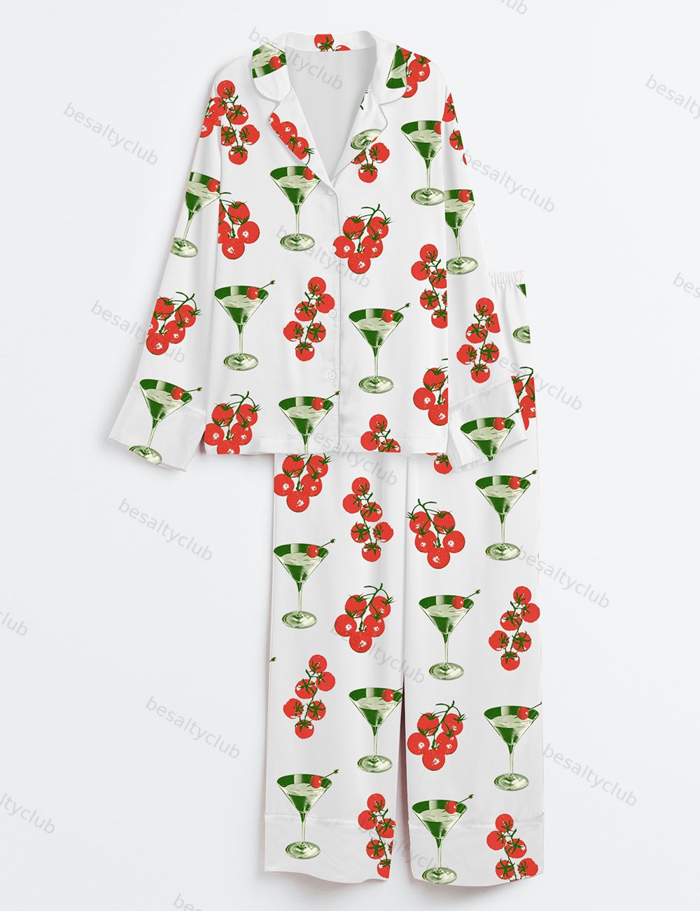 Tomato Girl Summer Tomato Cocktail Long Sleeve Satin Pajama Set