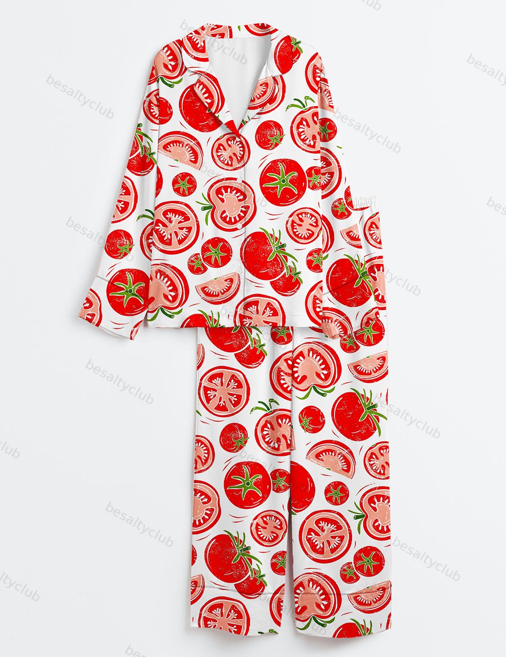 Fresh Tomato Long Sleeve Satin Pajama Set