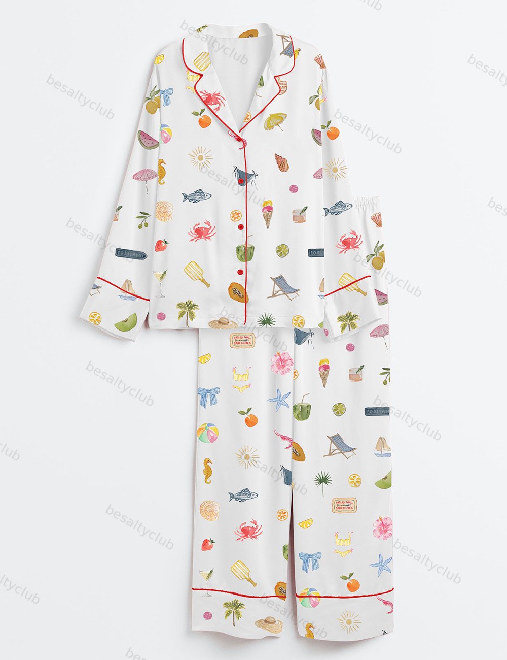 Seaside Treasures Long Sleeve Satin Pajama Set