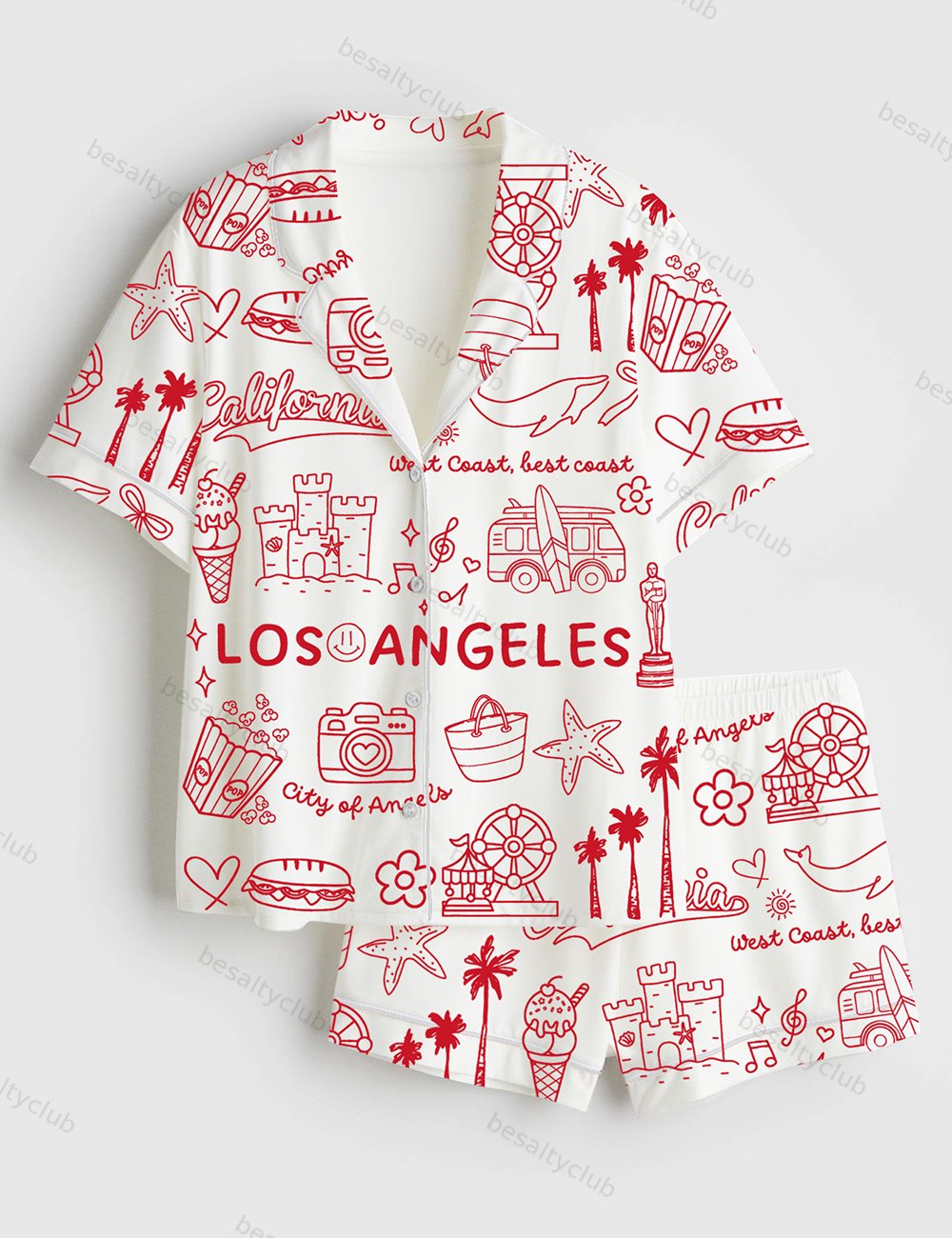 Los Angeles California Landmarks I Love LA Hollywood USA Short Sleeve Satin Pajama Set
